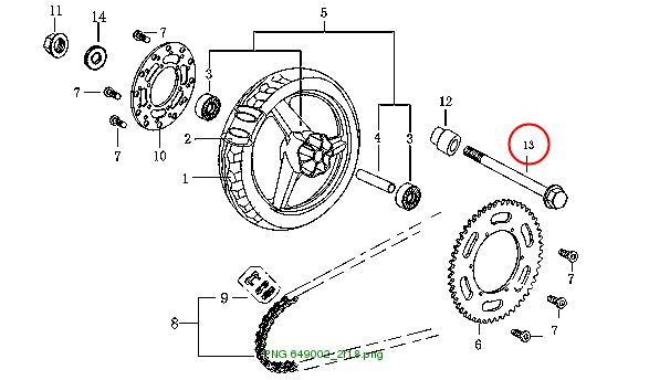 Rear wheel axle