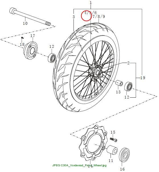 Spoke, front wheel inner(ZZ) 175mm/155°