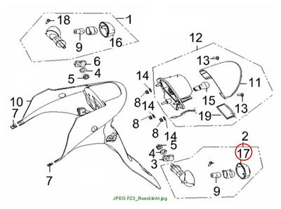 Indicator lens front right/rear left.