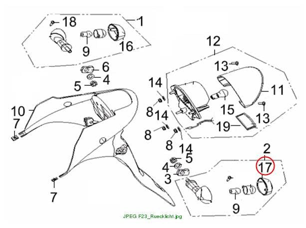 Indicator lens front right/rear left.