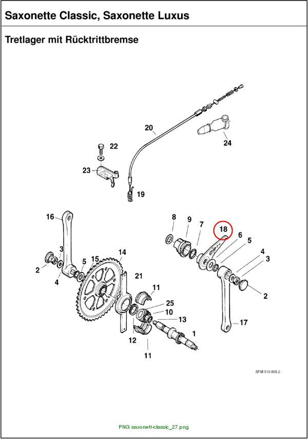 ASM. BRAKE LEVER for bottom bracket w. coaster brake