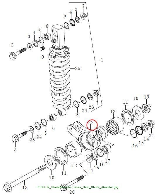 Rocker, rear shock absorber