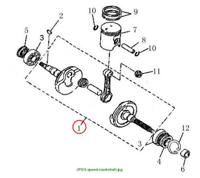 CRANKSHAFT ASSY with 12 mm threaded stub