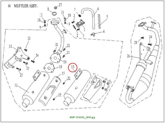 Exhaust moped/YD3 w/o plastic cover