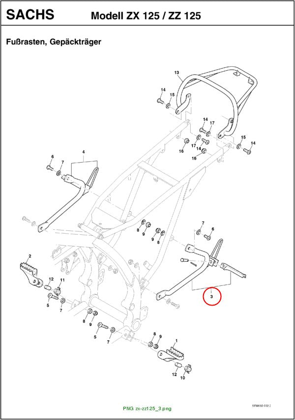 FUSSRASTEN HINTEN LINKS ZX / ZZ 125